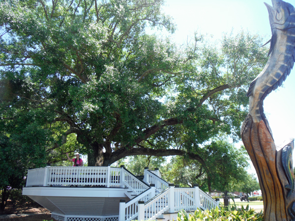 tree sculpture and rest area